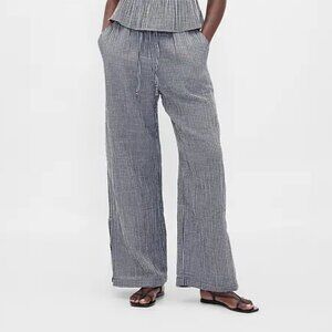 GAP Cotton Gauze Easy Split-Hem Pants S Tall Black gingham New NWOT